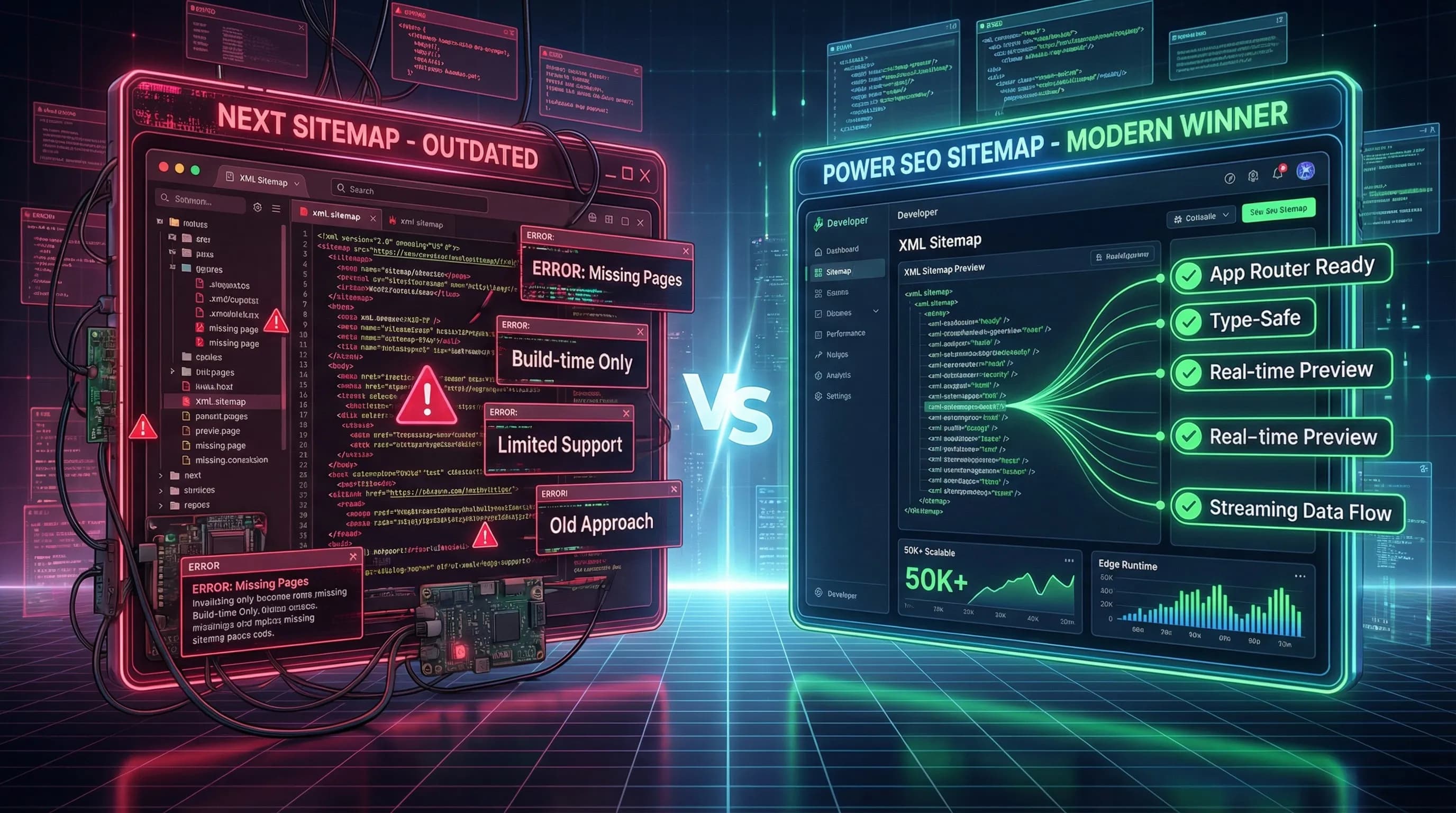 Power SEO Sitemap vs Next sitemap comparison visualization