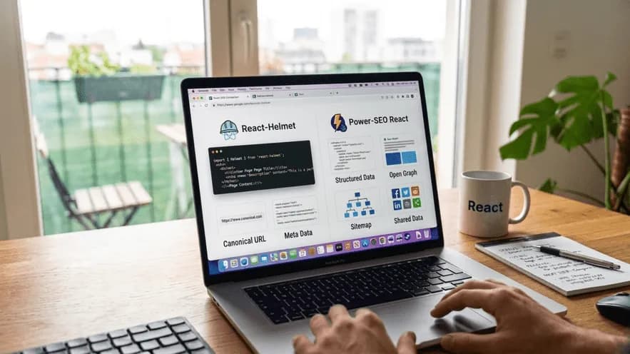 Power SEO React vs React Helmet showing missing tags, errors, and modern SEO optimization