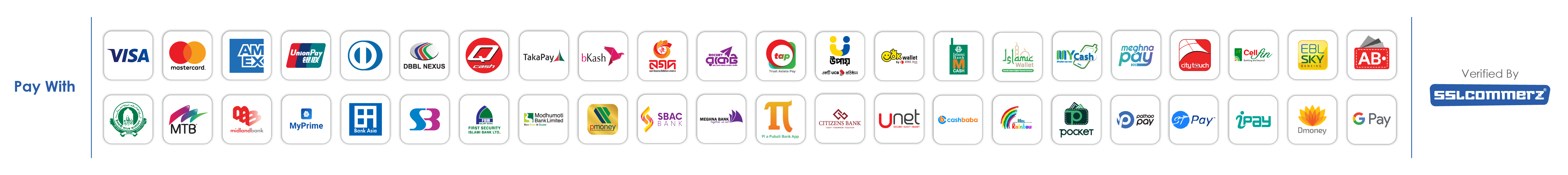 Pay with VISA, MasterCard, bKash, Nagad, Rocket and more — Secured by SSLCOMMERZ
